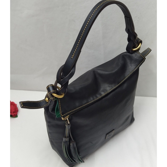 Dooney & Bourke Florentine Black Leather Tassel Zipper Closure Hobo Shoulder Bag - Picture 15 of 16